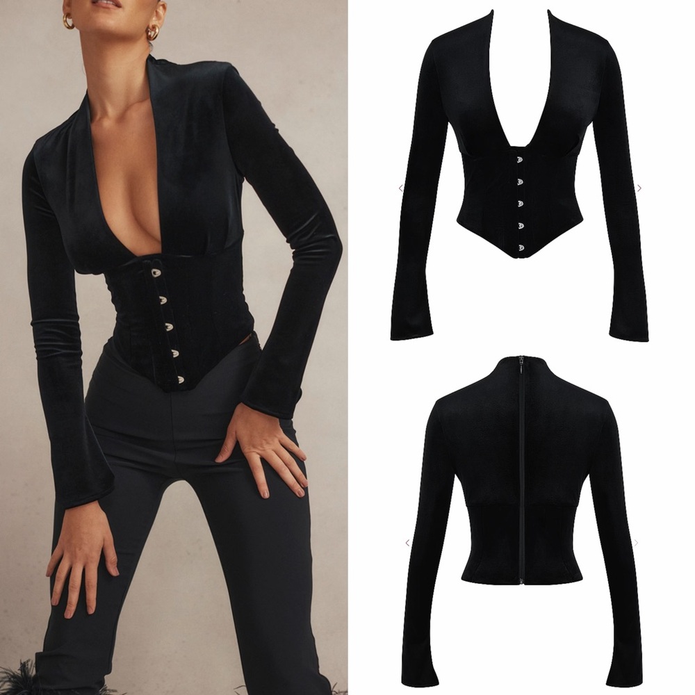 house of CB LEONORA Black Velvet Corset